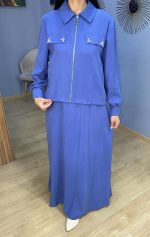 Ensemble 2 Pièces Femme : Robe Longue et Veste Zippée Bleu Lavande | Orkidia Nador