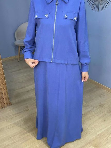 Ensemble 2 Pièces Femme : Robe Longue et Veste Zippée Bleu Lavande | Orkidia Nador