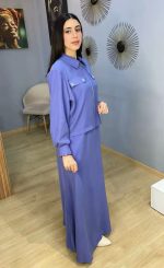 Ensemble 2 Pièces Femme : Robe Longue et Veste Zippée Bleu Lavande | Orkidia Nador