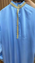 Chemise Beldi Azur à Broderies Artisanales Dorées - Orkidia – Image 4