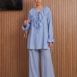 Ensemble Co-ord Tunique à Volants et Pantalon Bleu Ciel