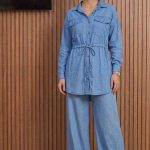 Ensemble Co-ord Denim 2 Pièces Tunique en Jean et Pantalon Wide-Leg