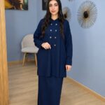 Ensemble 2 Pièces Femme Bleu Marine – Tunique en Maille à Boutons & Jupe Longue Modest Chic