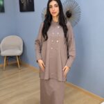 Ensemble 2 Pièces Femme Beige Taupe – Tunique en Maille à Boutons & Jupe Longue Modest Chic