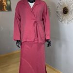 Ensemble 2 Pièces Femme : Veste Croisée et Jupe Longue Rose Profond | Orkidia Nador