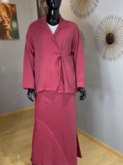 Ensemble 2 Pièces Femme : Veste Croisée et Jupe Longue Rose Profond | Orkidia Nador