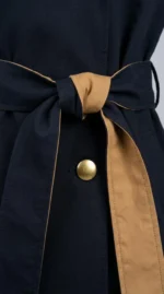 Trench-coat femme noir mi-long croisé avec boutons dorés ceinture et revers camel Orkidia Fashion Nador
