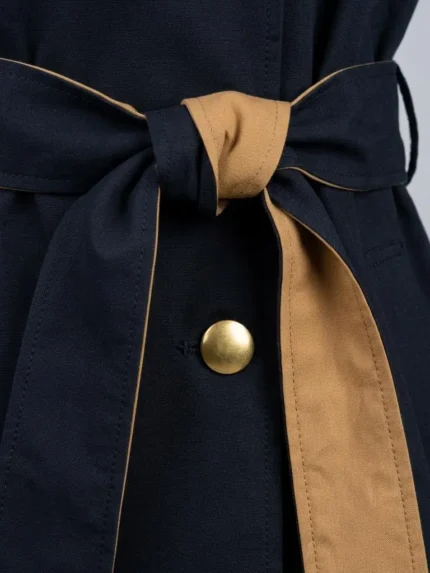 Trench-coat femme noir mi-long croisé avec boutons dorés ceinture et revers camel Orkidia Fashion Nador