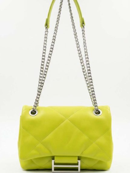 Sac à main matelassé vert anis avec chaîne argentée et fermoir métallique élégant par Orkidia Fashion