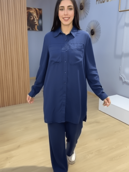 Ensemble Bleu Marine Deux Pièces – Élégance Modeste et Confort Quotidien