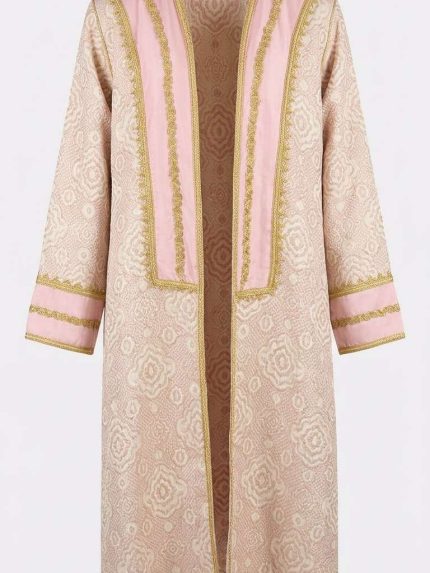 Blouse beldi moderne femme rose poudre en brocart et satin facon selham d apparat Orkidia Fashion Nador