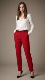 Élégance Écarlate : Pantalon Tailleur Rouge Intense – Image 5