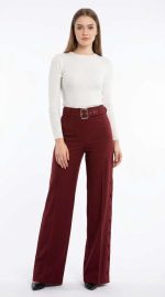 Élégance Bordeaux : Pantalon Taille Haute Ceinturé – Image 4