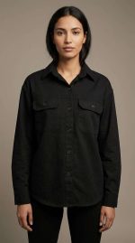 Chemise Urbaine Noire en Coton Structuré – Image 5