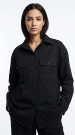 Chemise Urbaine Noire en Coton Structuré – Image 4