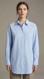 Chemise Longue Rayée Bleu Ciel - Élégance Moderne | Orkidia Fashion – Image 5