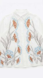 Chemise Orfée en Lin avec Broderies Florales et Sequins