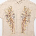 Chemise Beige Brodée avec Détails Sequins - Collection Orkidia Fashion