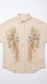 Chemise Beige Brodée avec Détails Sequins - Collection Orkidia Fashion