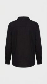 Chemise noire minimaliste à manches longues pour femme, vue arrière, collection Orkidia Fashion