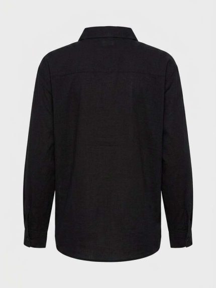 Chemise noire minimaliste à manches longues pour femme, vue arrière, collection Orkidia Fashion