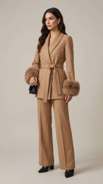 Ensemble Beige Chic avec Finitions en Fausse Fourrure – Image 4