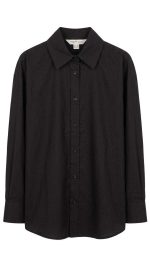 Chemise noire oversize pour femme avec col classique et coupe décontractée, marque Orkidia Fashion