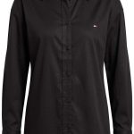 Chemise noire Tommy Hilfiger pour femme avec logo discret et manches longues