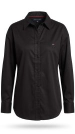 Chemise noire Tommy Hilfiger pour femme avec logo discret et manches longues