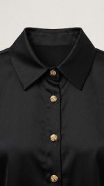 Chemise Oversize Satinée Noire à Boutons Dorés | Orkidia Fashion – Image 4
