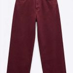 Pantalon femme coupe wide-leg couleur bordeaux en denim haut de gamme