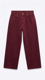 Pantalon femme coupe wide-leg couleur bordeaux en denim haut de gamme