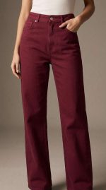 Pantalon Wide-Leg Bordeaux en Denim Premium – Image 5