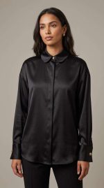 Chemise en Satin Noir Élégance Nocturne - Orkidia Fashion – Image 8