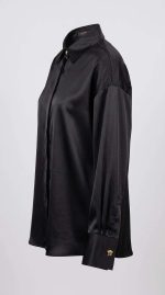 Chemise en Satin Noir Élégance Nocturne - Orkidia Fashion – Image 3