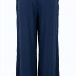Pantalon fluide bleu marine à coupe large avec taille élastique, vu de dos sur fond neutre.