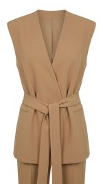 Ensemble Tailleur Gilet Beige Deux Pièces – Élégance Structurée et Style Superposé
