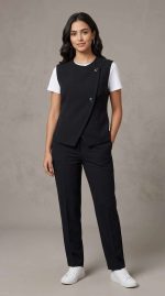 Gilet Sans Manches Noir à Coupe Asymétrique - Élégance Structurée – Image 4
