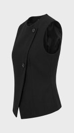 Gilet Sans Manches Noir à Coupe Asymétrique - Élégance Structurée – Image 3