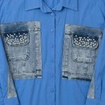 Chemise bleue élégante avec poches en jean et détails en perles pour femme par Orkidia Fashion