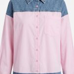 Chemise Silva bicolore rose et denim avec finitions effilochées