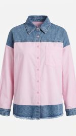 Chemise Silva bicolore rose et denim avec finitions effilochées