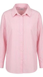 Chemise Enissa rose poudré à rayures verticales, style classique et élégant pour femme.