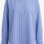 Chemise longue à rayures bleues et blanches pour femme avec manches longues et boutons apparents