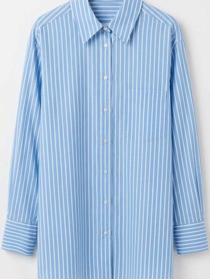 Chemise oversize rayée bleu et blanc pour femme, style casual chic chez Orkidia Fashion