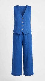 Ensemble Tailleur Gilet Bleu Roi Deux Pièces – Chic Masculin-Féminin et Allure Moderne