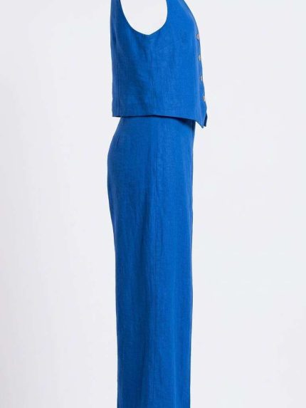 Ensemble Tailleur Gilet Bleu Roi Deux Pièces – Chic Masculin-Féminin et Allure Moderne