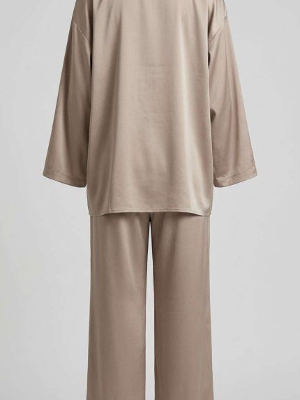 Ensemble 2 Pièces Femme : Veste à liens noués et Pantalon Large Beige | Orkidia Nador