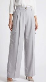 Élégance Fluide : Pantalon Large Gris Perle – Image 4