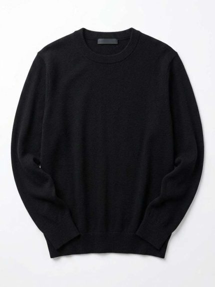 Pull à col rond en maille noire pour femme, design minimaliste et élégant